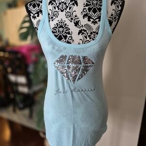 Victoria's Secret Light Blue Tank Top with Silver Sequin Diamond